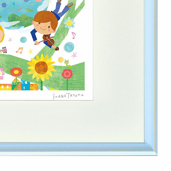 版画　はりたつお 「One Wish（願い）」 ジークレー版画　ジクレー　額入り　ファンタジー　風水画　太陽　子供たち　かわいい　大全紙　SALE 3