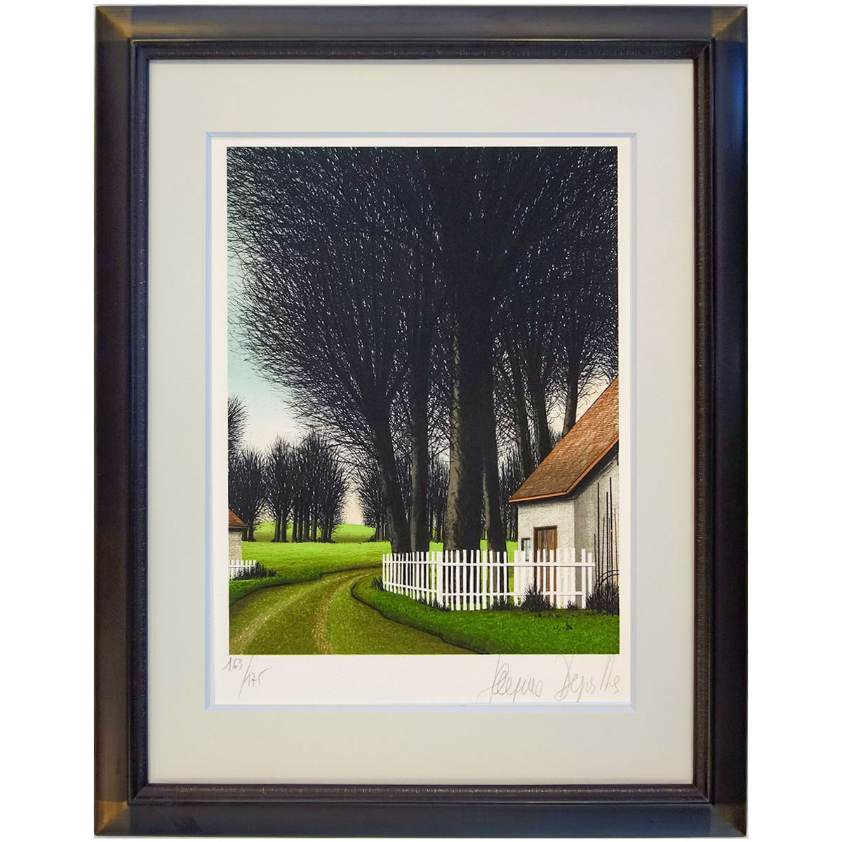 ジャック・デペルト 「緑の小道」 リトグラフ　額入り　版画　風景画　額付き　箱付き　作家直筆サインあり グリーン　フェアウェイ 林間　針葉樹【YE276】