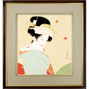 上村松園「紅葉可里図」複製画 額入り 色紙額 特殊工芸画 人物 美人画 日本画 名作
