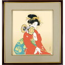 上村松園「鼓の音」複製画 額入り 色紙額 特殊工芸画 人物 美人画 日本画 名作