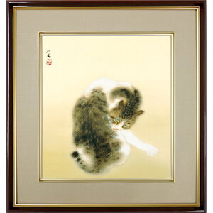 竹内栖鳳「班猫」 複製画 額入り 色紙額 特殊工芸画 ねこ 動物画 日本画 名作 山種美術館(東京)所蔵