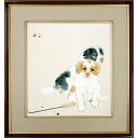 竹内栖鳳「爐邊」複製画 額入り 色紙額 特殊工芸画 仔犬 ろへん 動物画 日本画 名作 足立美術館(島根)所蔵