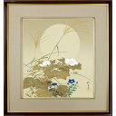 酒井抱一「秋草に螽斯図」複製画 額入り 色紙額 特殊工芸画 キリギリス 秋の夜 満月 風景画 琳派 日本画 名作