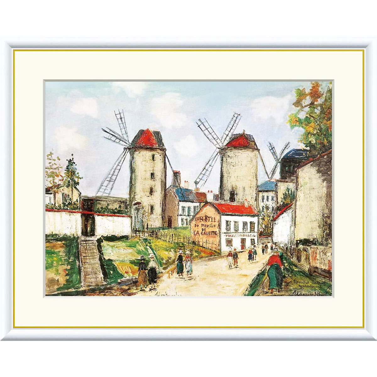 樂天商城 - モーリス・ユトリロ 「モンマルトルの風車」 F8号（額外寸61x50cm） 高精彩工芸画　複製画　額付き　風景画　エコール・ド・パリ　モンマルトル　パリの街角　透明アクリル板入り