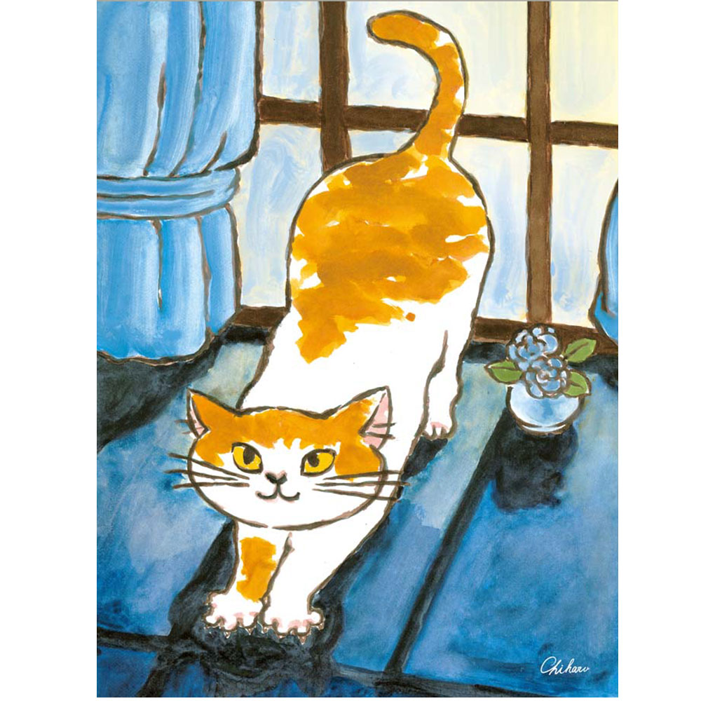 千春 「朝焼けのねこ」 F8号（額外寸61x49cm） 高精彩工芸画　額付き　複製画　動...
