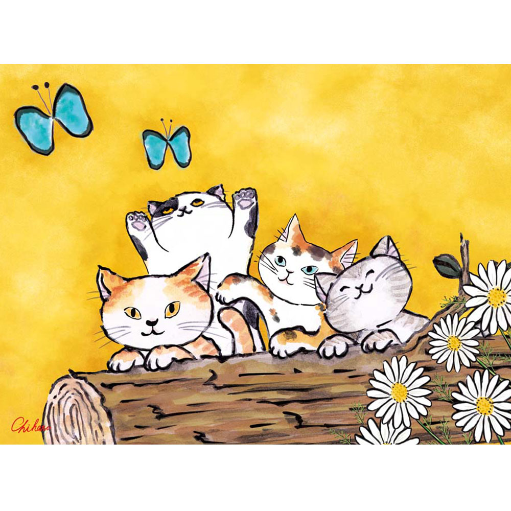千春 「幸福のねこ」 F8号（額外寸61x49cm） 高精彩工芸画　額付き　複製画　動物...