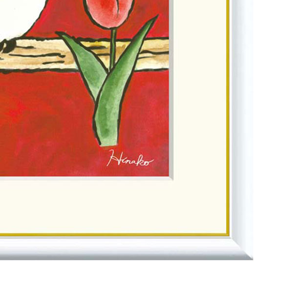 やまとや画廊の日菜子 「おもいやり」 F8号（額外寸61x49cm） 高精彩工芸画　額付き　複製画　動物画　風水　開運アート　赤の背景　不苦労　二羽の梟｜アングル3