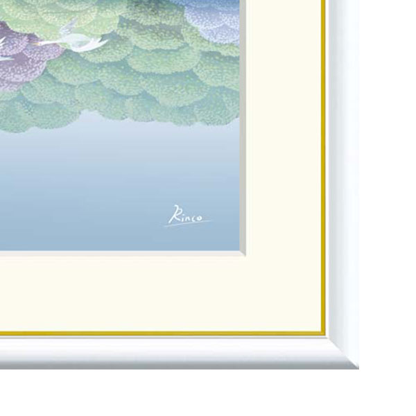 竹内凛子 「湖畔早春」 F8号（額外寸61x49cm）高精彩工芸画　額付き　複製画　風景画　癒し　ヒーリングアート　風水開運画　静寂　自然　森と湖　ブルー 3