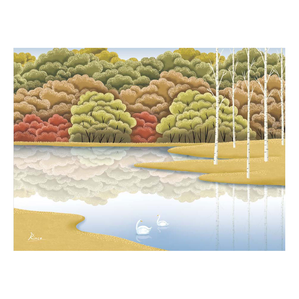 竹内凛子 「湖畔紅染」 F8号（額外寸61x49cm） 高精彩工芸画　額付き　複製画　風...