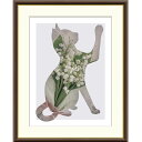 山口美咲 「Lily of the valley」 F8号(額外寸61x49cm) 高精彩工芸画 額付き 複製画 動物画 すずらんの花束 猫のシルエット モダン...