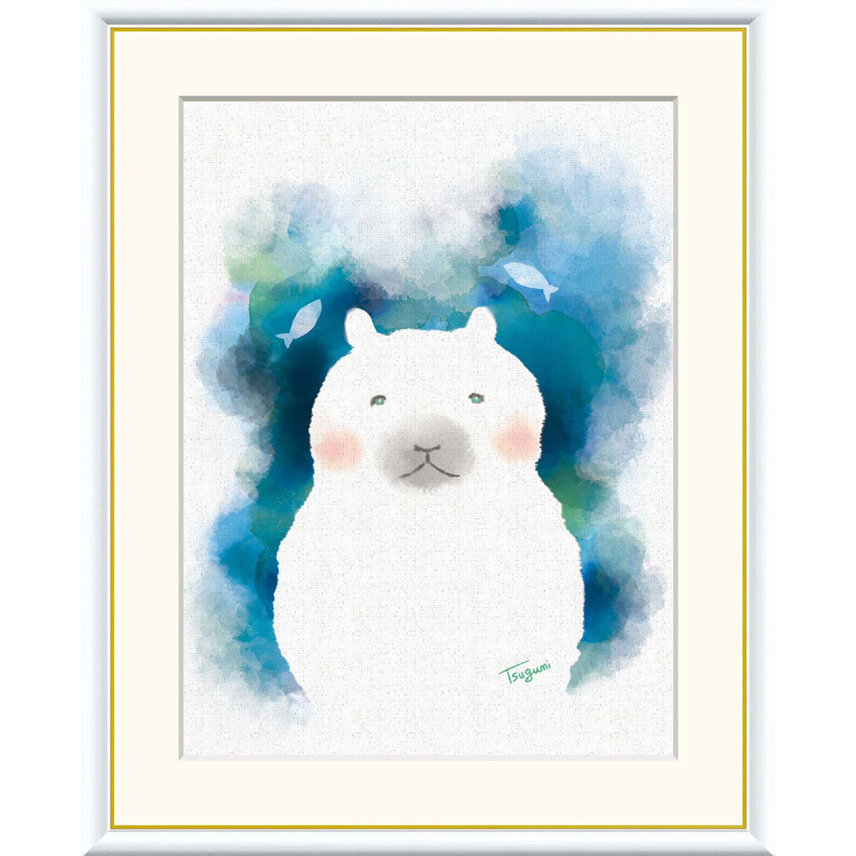 木下つぐみ 「しろくま」 F8号（額外寸61x49cm） 高精彩工芸画　額付き　複製画　動物画 風水開運画 か..