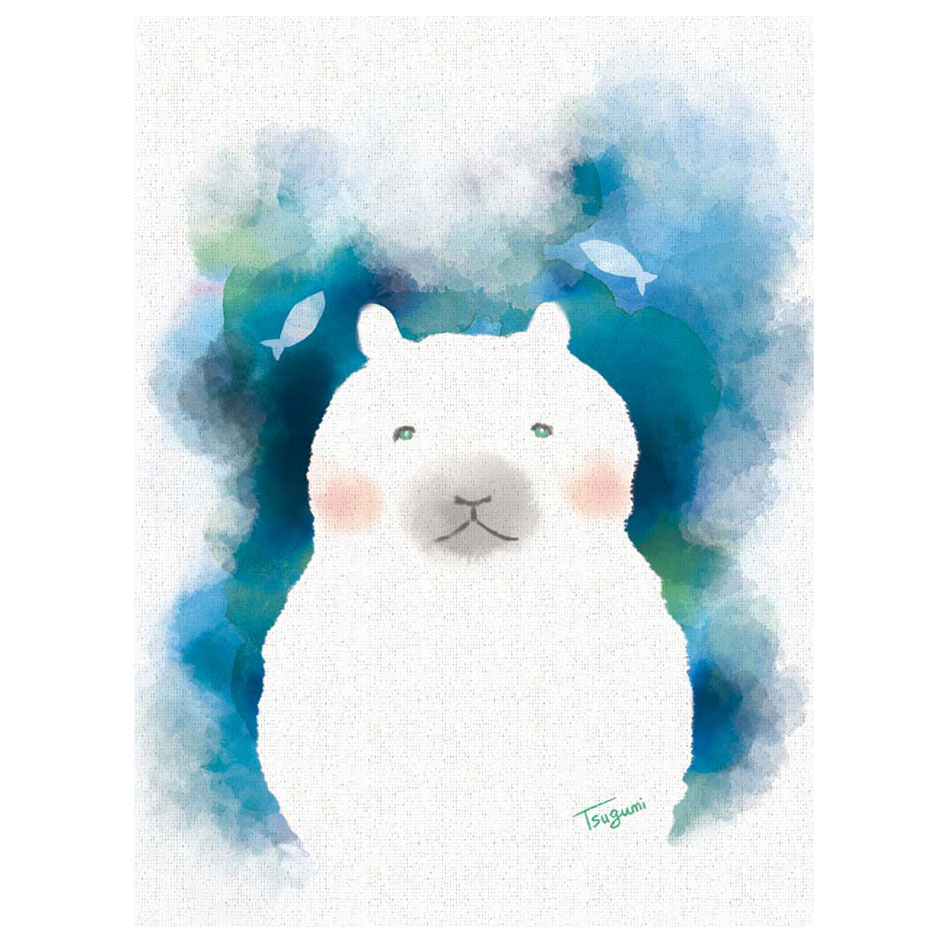 木下つぐみ 「しろくま」 F8号（額外寸61x49cm） 高精彩工芸画　額付き　複製画　動物画 風水開運画 かわいい ブルー 2