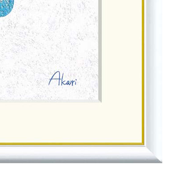 春田あかり「青い花の鉢植え」 F8号（額外寸61x49cm） 高精彩工芸画　額付き　複製画　静物画　花風水　開運画　かわいい　花の絵　ブーケ