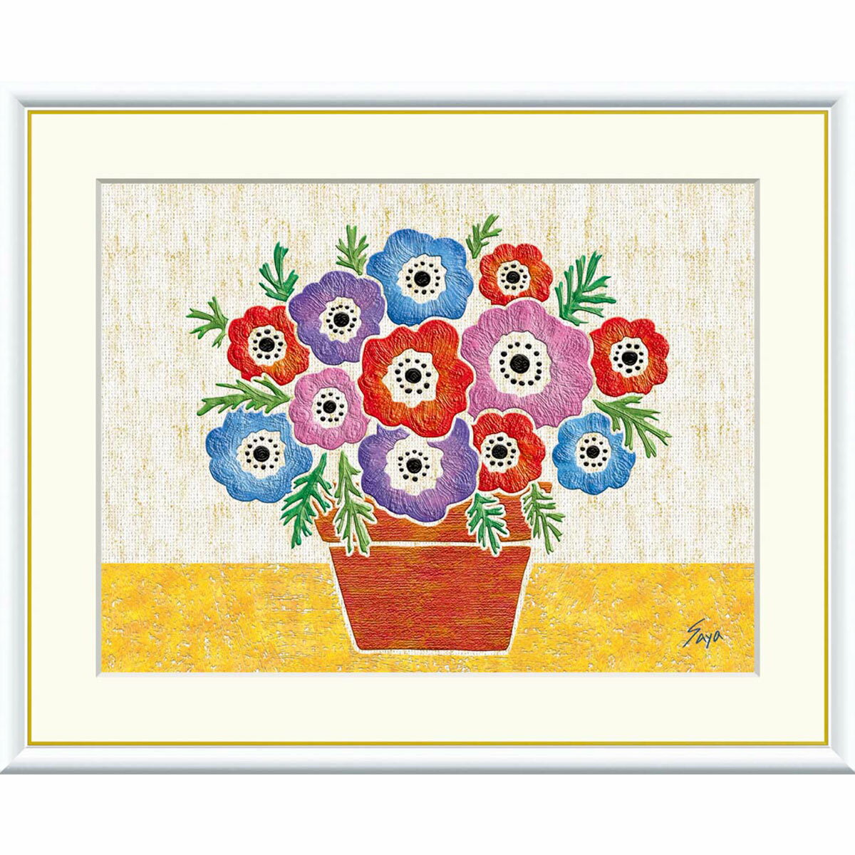 佐藤沙耶 「アネモネ」 F8号（額外寸61x49cm） 高精彩工芸画　額付き　複製画　静物画　風水　開運画　..