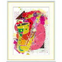 仁科めぐみ 「サックス」 F8号(額外寸61x49cm) 高精彩工芸画 額付き 複製画 抽象画 管楽器 ミュージック モダンアート おしゃれ