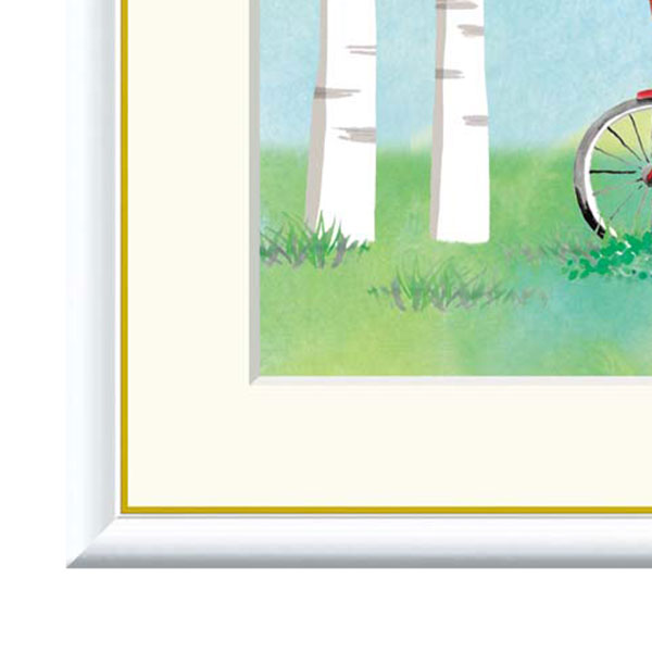 やまとや画廊の青木奏 「自転車」 F8号（額外寸61x49cm） 高精彩工芸画　額付き　複製画　風景画　おしゃれ　オランダの風車　赤い自転車　白樺｜アングル3
