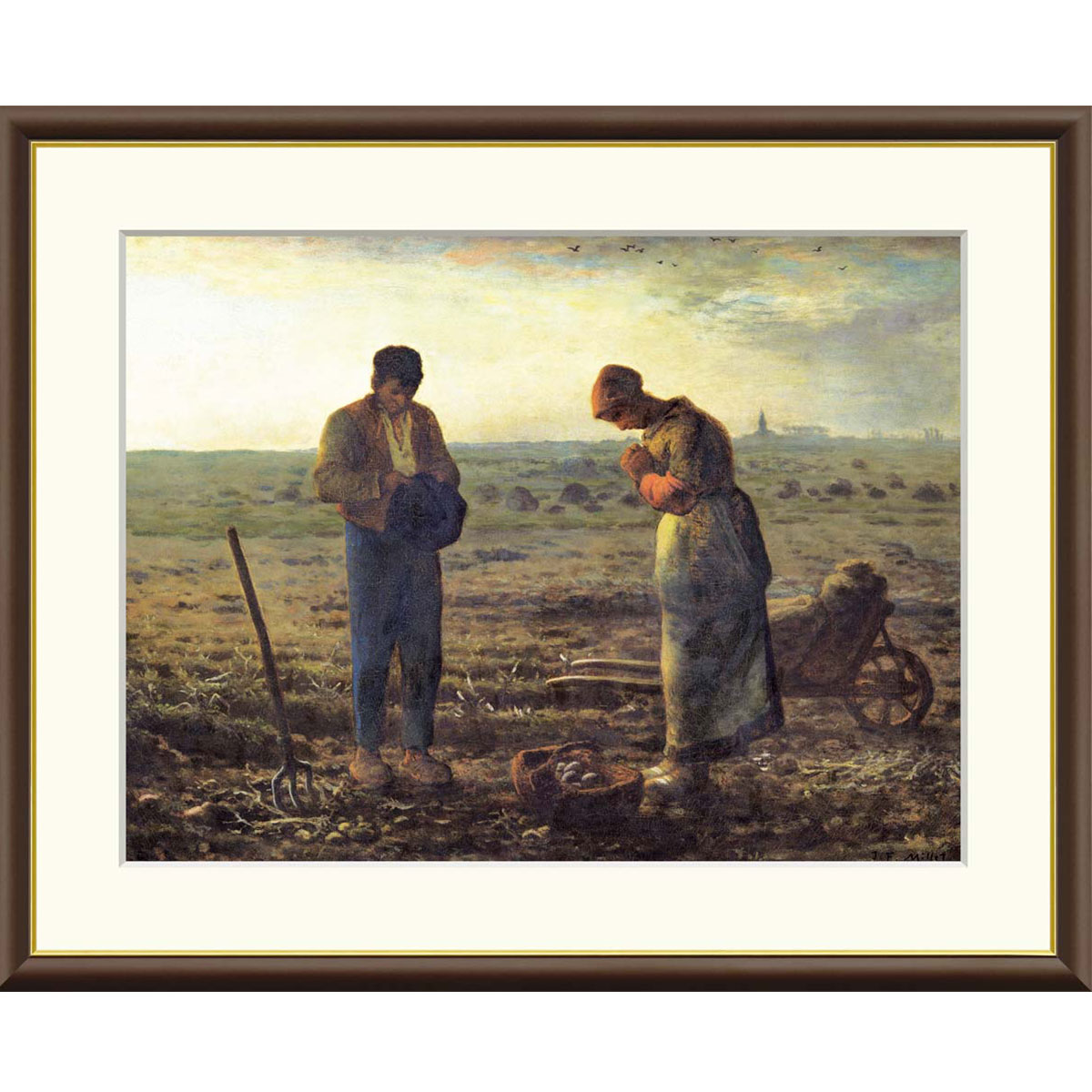 ミレー 「晩鐘」 F8号(額外寸61x49.5cm) 高精彩工芸画+手彩入り 額付き 複製画 作品 絵画 美術品 アート 風景画 19世紀フランスの画家 農作業 祈り アンジェラスの鐘 バルビゾン派