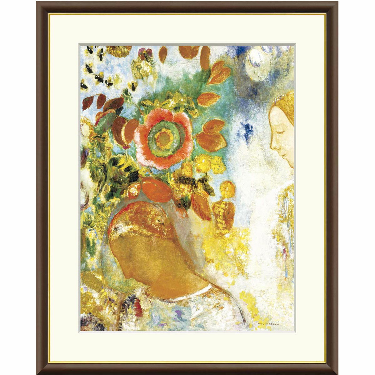 オディロン・ルドン「花に囲まれた二人の少女」F4号／F6号 高精彩工芸画 複製画 額付き 象徴主義 人物画 夢想 ヒューストン美術館（米）所蔵