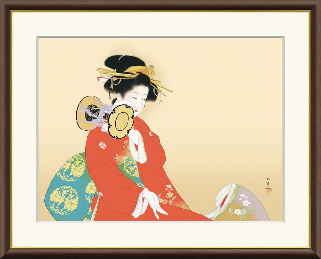 上村松園 「鼓の音」F6号/F4号 高精彩工芸画 複製画 額付き 額絵 額装画 額入りの絵 日本画 名画レプリカ 美人画
