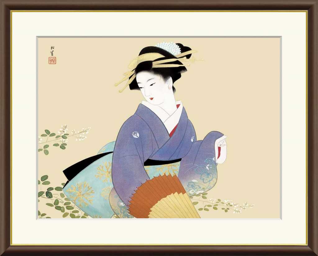 樂天商城 - 上村松園 「萩の露」F8号（額外寸61x50cm） 高精彩工芸画 複製画 額付き 額絵 額装画 額入りの絵 日本画 名画レプリカ 美人画