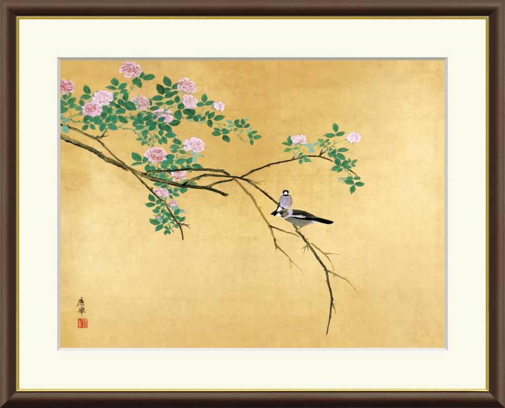Rakuten - 円山応挙 「薔薇文鳥」 F6号／F4号 高精彩工芸画 複製画 額付き 額絵 額装画 額入りの絵 日本画 名画レプリカ