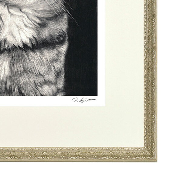 動物画　足代トシ 「night cat」 動物画　鉛筆画　複製　ジークレー版画　ジクレー...