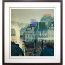 ヒロ・ヤマガタ 「サイドウォーク」 版画 シルクスクリーン 額入り 直筆サインあり 風景画 セリグラフ Hollywood 雨 街 傘 ヒロヤマガタ 山形博導 ...