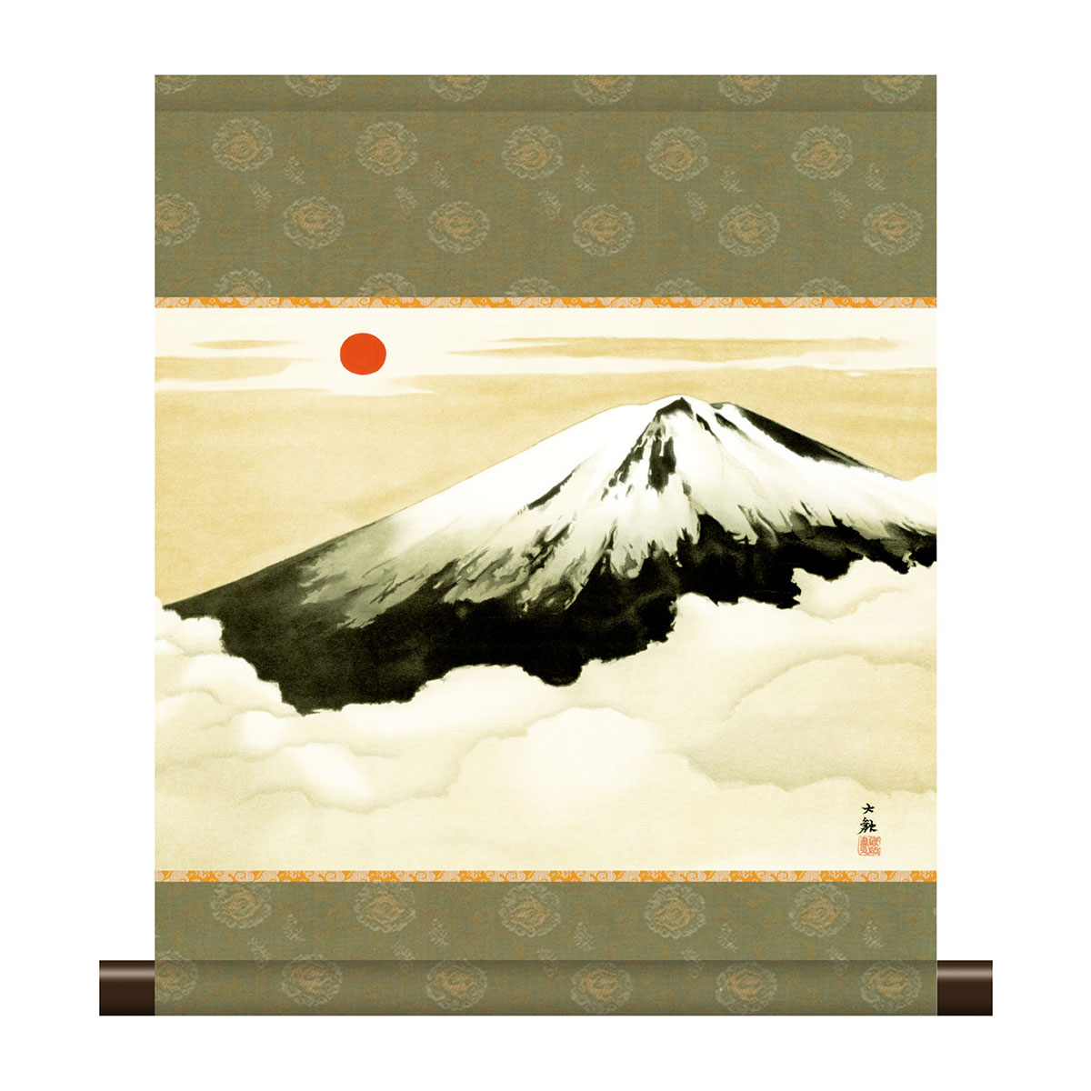 掛軸 モダン掛け 横山大観 「霊峰不二」 高精細工芸画+手彩 複製画 名画 レプリカ 日本画の名作 風景画 慶祝画 風水開運 山種美術館(東京)所蔵 スタンド別売り KM3R1-003