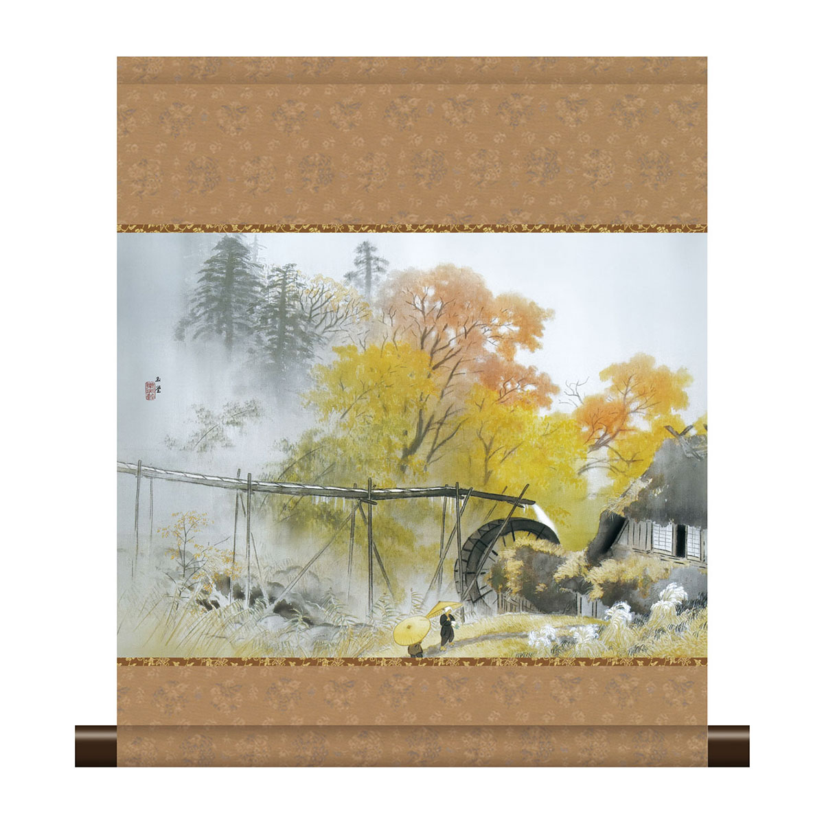 掛軸 モダン掛け 川合玉堂 「彩雨」 高精細工芸画＋手彩 複製画 名画 レプリカ 日本画の名作 四季山水 文化遺産 東京国立近代美術館所蔵 風景画 スタンド別売り KM3R1-023