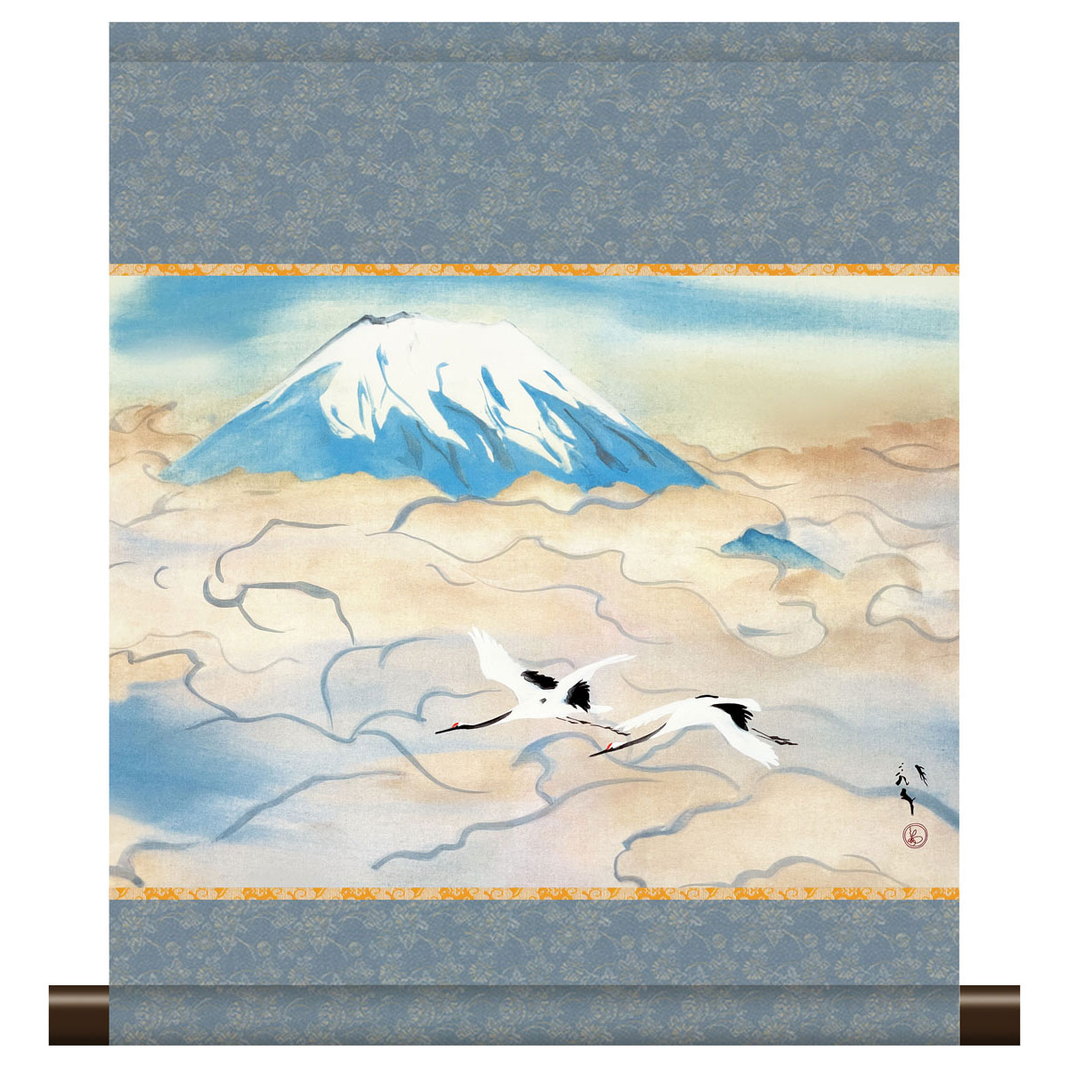 掛軸 モダン掛け 川端龍子「舞鶴図」 高精細工芸画＋手彩 複製画 名画 レプリカ 日本画の名作 花鳥風月..