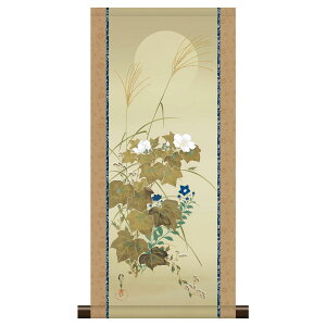 掛軸 モダン掛け 酒井抱一 「秋草に螽斯図」 高精細工芸画+手彩 複製画 名画 レプリカ 日本画の名作 風景画 花鳥風月 花鳥十二ヵ月図 皇居三の丸尚蔵館所蔵 スタンド別売り KM3R1-067