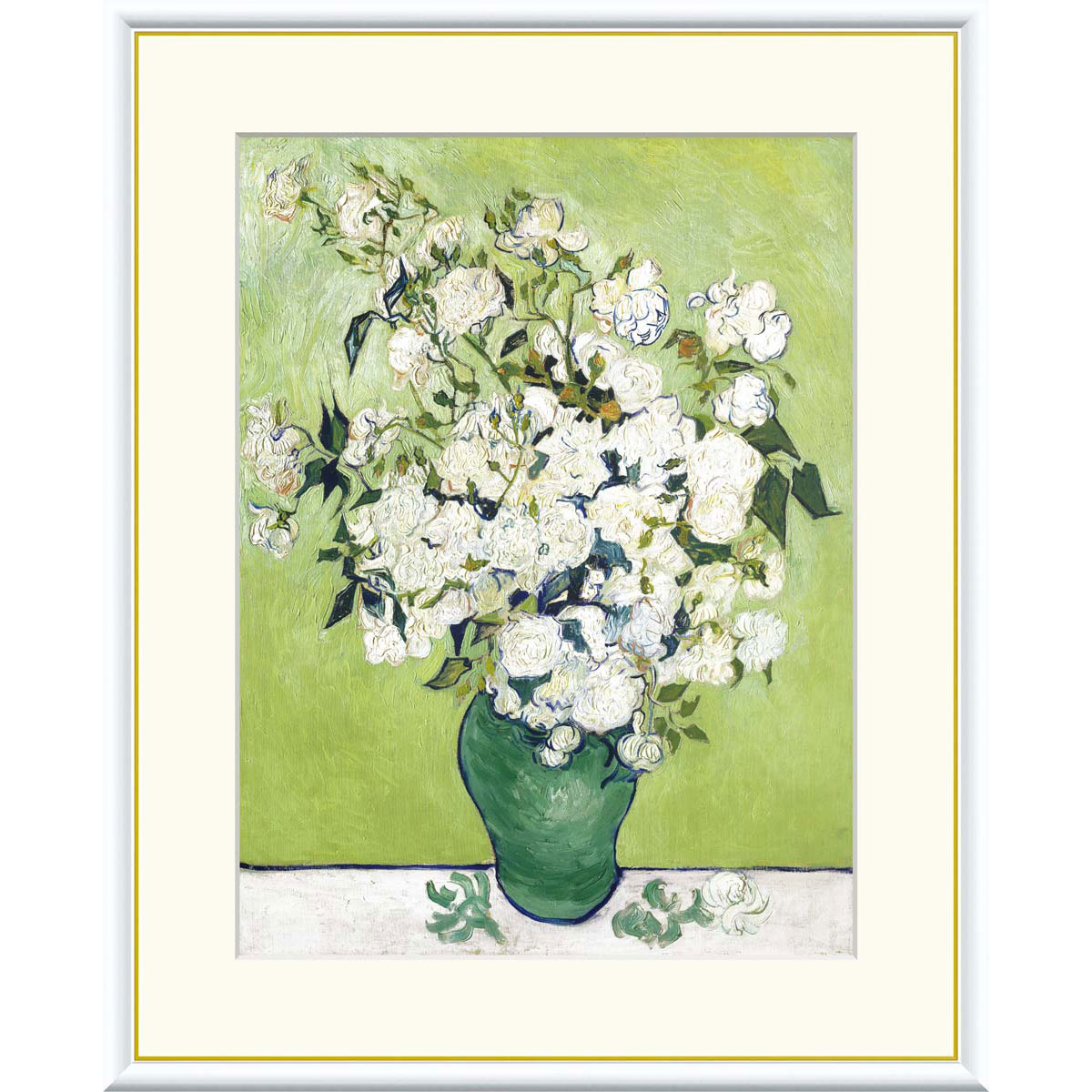 ゴッホ 「薔薇の花瓶」F4号／F6号 額入り 複製画 高精彩工芸画 額絵 額装画 名画 レプリカ 透明アクリル ポスト印象派 サン=レミ時代 静物画 花瓶のばら J1-243