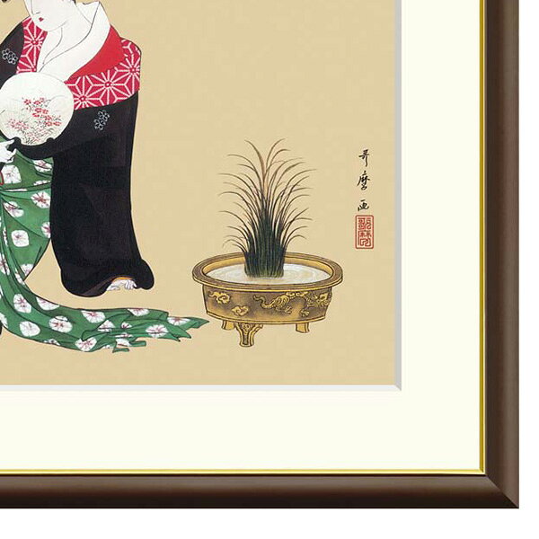 やまとや画廊の● 喜多川歌麿 「納涼美人図」額入り 複製画 高精彩工芸画 額装画 肉筆浮世絵 名画 レプリカ 人物 美人画 千葉市美術館所蔵 J2-145 【納期：1週間】｜アングル3