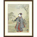 ● 歌川広重 「月夜観桜美人図」 額入り 複製画 高精彩工芸画 額装画 肉筆浮世絵 名画 レプリカ 人物 美人画 錦絵 着物の女性 J2-150 【納期:1週間...