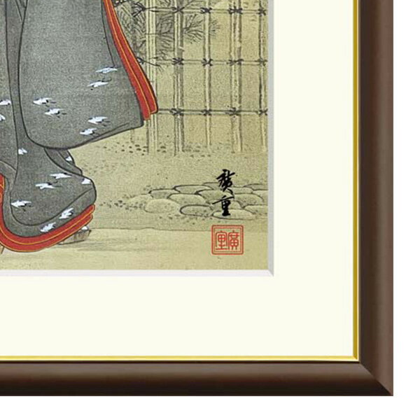 ● 歌川広重 「月夜観桜美人図」 額入り 複製画 高精彩工芸画 額装画 肉筆浮世絵 名...