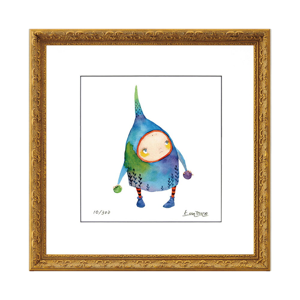 Rakuten - 版画 松野和貴「グッドニー」ちょこっと妖精シリーズ ジークレー版画 額入り 作家直筆サイン入り 正方形アート 200角 額装絵画 かわいい 妖精画 インテリア 玄関 こども部屋 壁掛け ギフト 送料無料 C7541