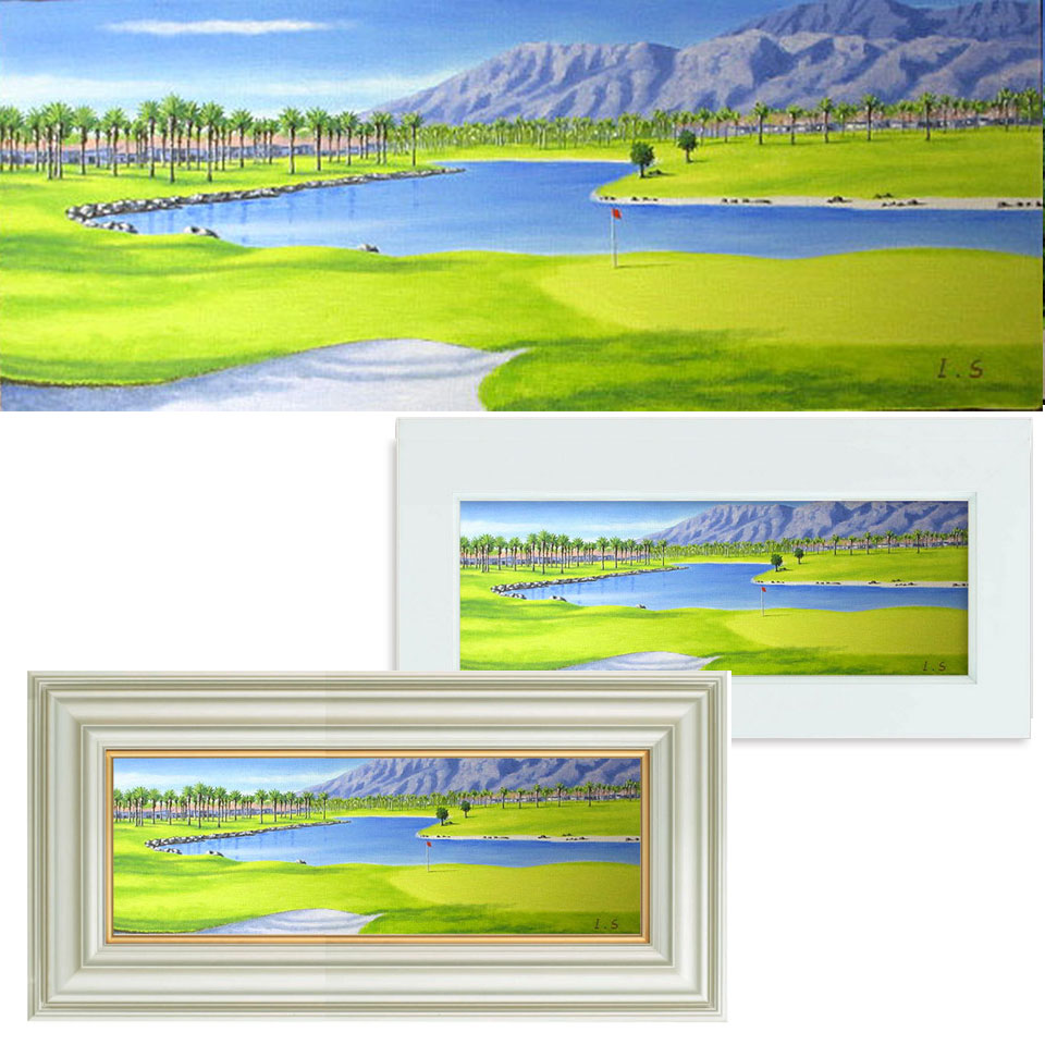 油彩画 WSM／WF3 新屋敷一平 「PGAウエスト」 額入り 油絵 真筆 手描き 肉筆画 額装画 スポーツ 風景画..