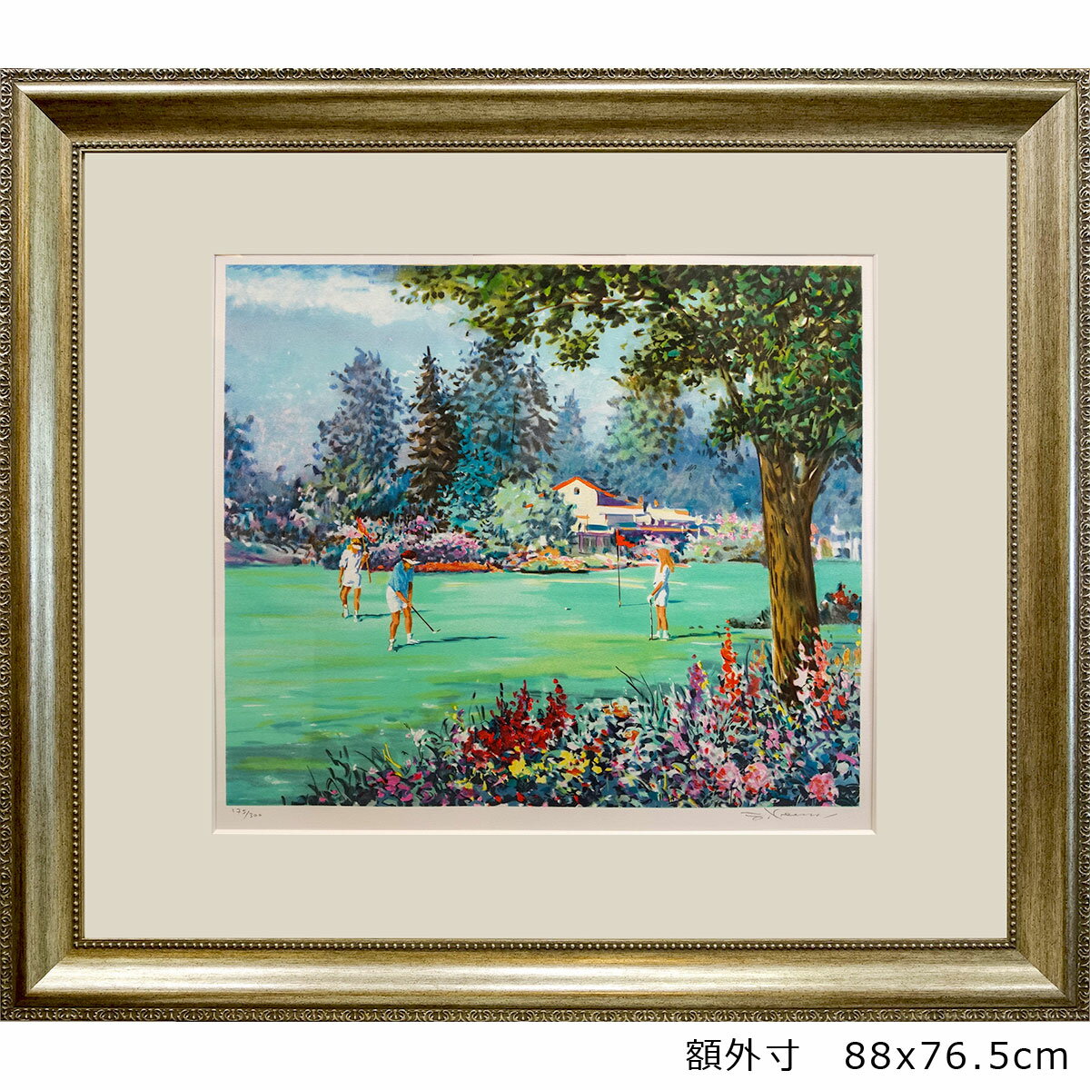 版画 ケリー・ハーレム 「ゴルフ場」 リトグラフ 額入り 大型絵画 スポーツ レディース ゴルフクラブ 赤フラッグ 女子ゴルフ Kerry Hallam 【納期...