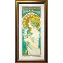 ★ 版画 ミュシャ 「羽根(大)」 リトグラフ 額入り 大型絵画 ミュシャ財団承認 エンボス印 羽根ペン La Plume Feather 文学 美人画 アール...
