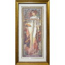 ★ 版画 ミュシャ 「秋・四季(1900年) 」 ジクレー 額入り ミュシャ財団承認 エンボス印入り 美人画 アールヌーヴォ— 連作 季節 Autu...
