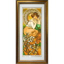 ★ 版画 ミュシャ 「トパーズ:四つの宝石」 ジクレー 額入り ミュシャ財団承認 エンボス印入り 美人画 アールヌーヴォ— 黄色 ジュエリー 連作 ...