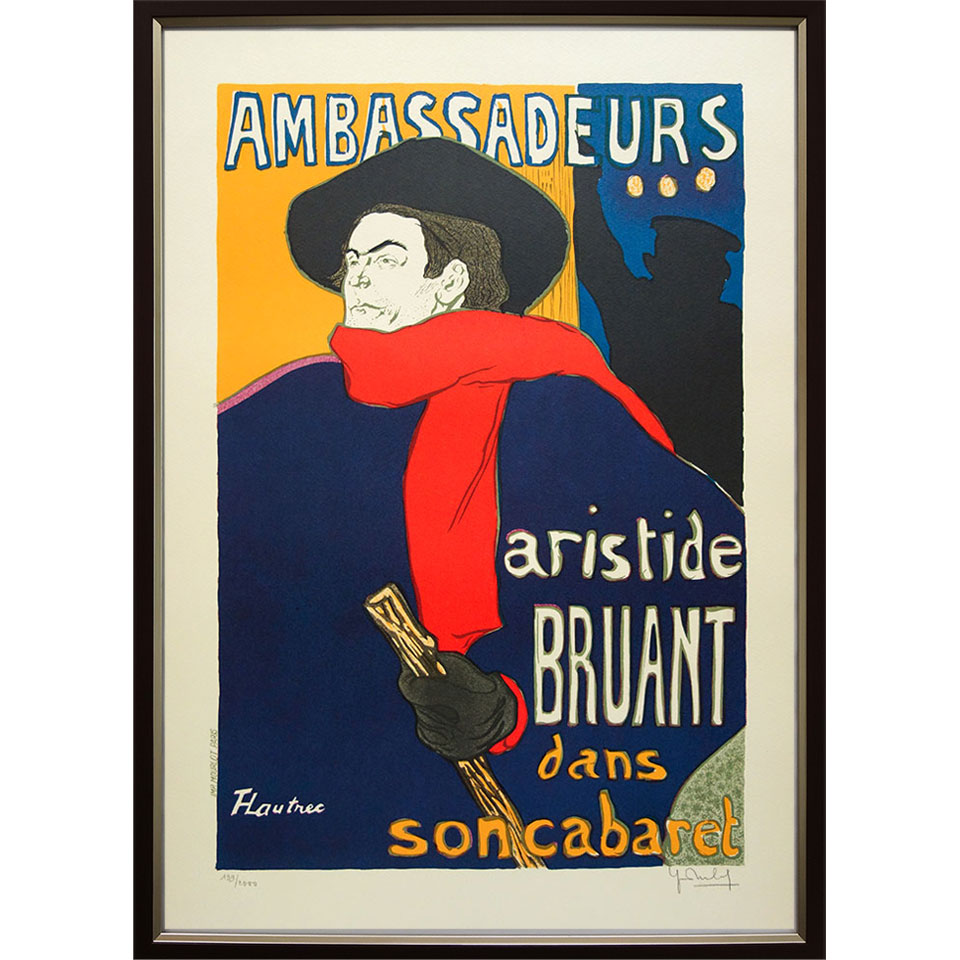 版画 ロートレック 「アンバサドールのアリスティード・ブリュアン」 リトグラフ 復刻 エスタンプ 額付き ムルロー工房制作 ベル・エポックのパリ モンマルトル ...