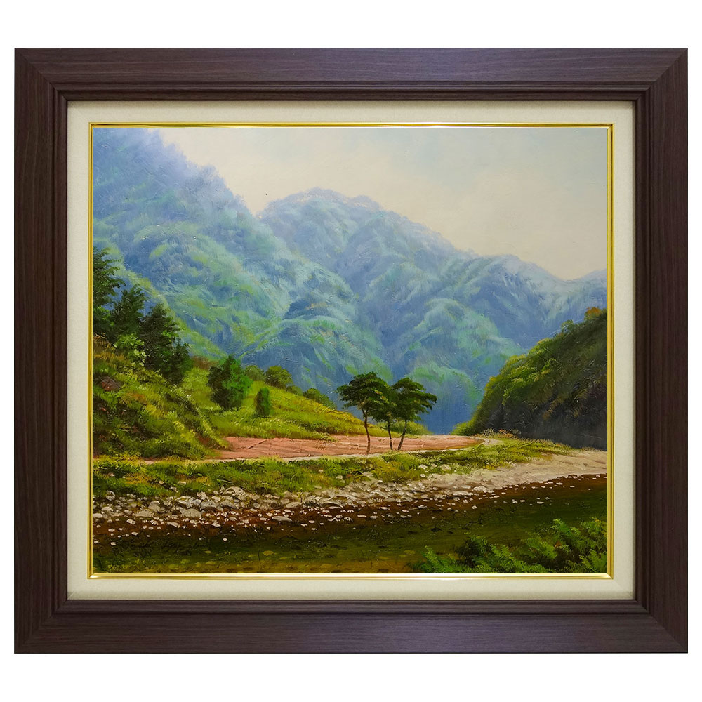 樂天商城 - F10 ◎ 油彩画 「清流のある風景」 額入り　F10号　風景画　自然　日本の風景　河原　癒し　ヒーリング　記憶　思い出　額装画　風景画　真筆　肉筆画　手描き　YE493 【納期：在庫のみ】