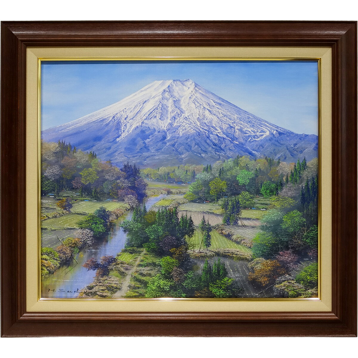 Rakuten - 油彩画 F10号 佐田光「富士」 油絵 額入り 富士山 真筆 手描き 肉筆画 風景画 山岳風景 額装絵画 【納期：在庫のみ】