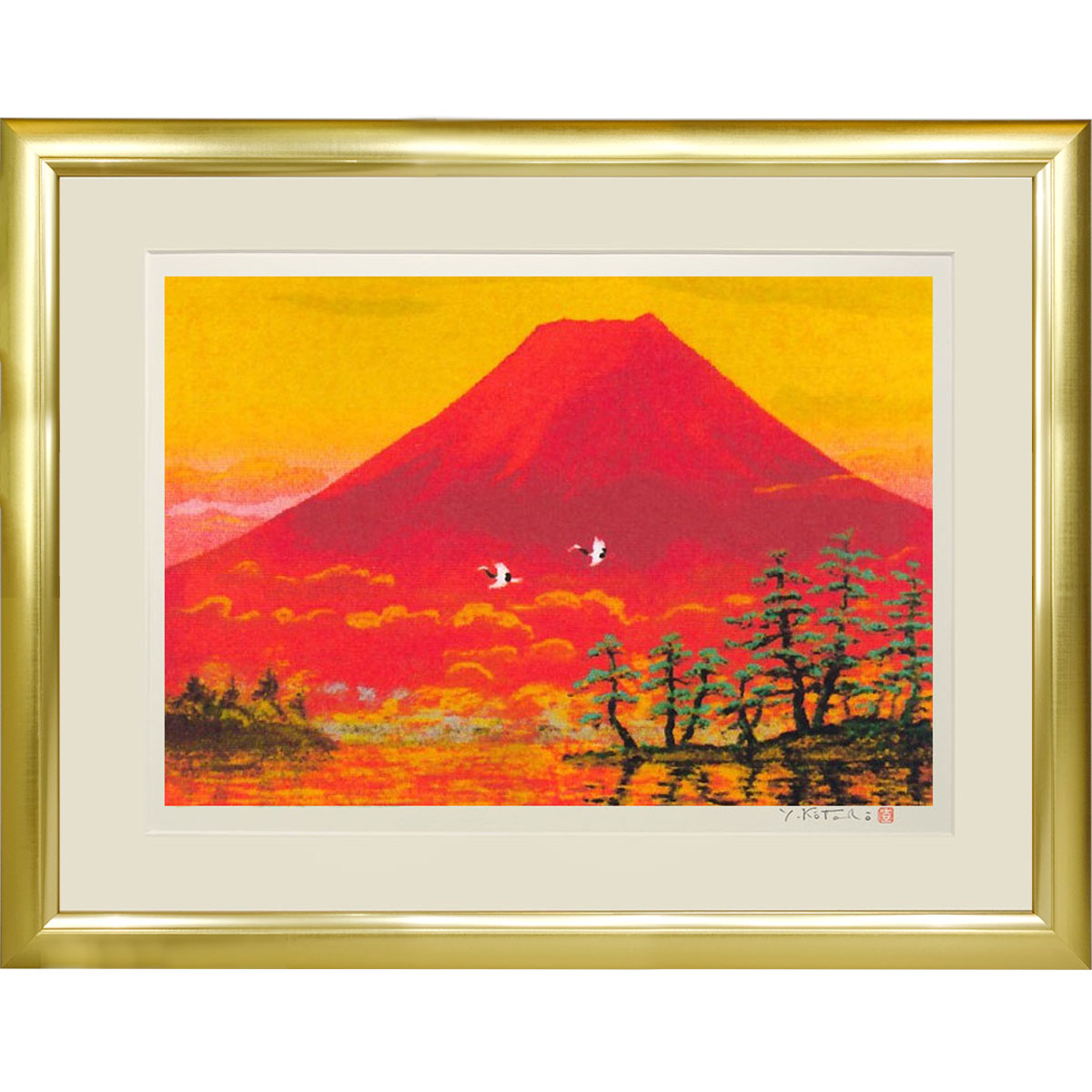 金色額で運気アップ！ 新品 額付き 額外寸67x51.5cm 新築御祝、記念品に ラッピング無料 絵画 版画 美術品 アート フレーム 販売