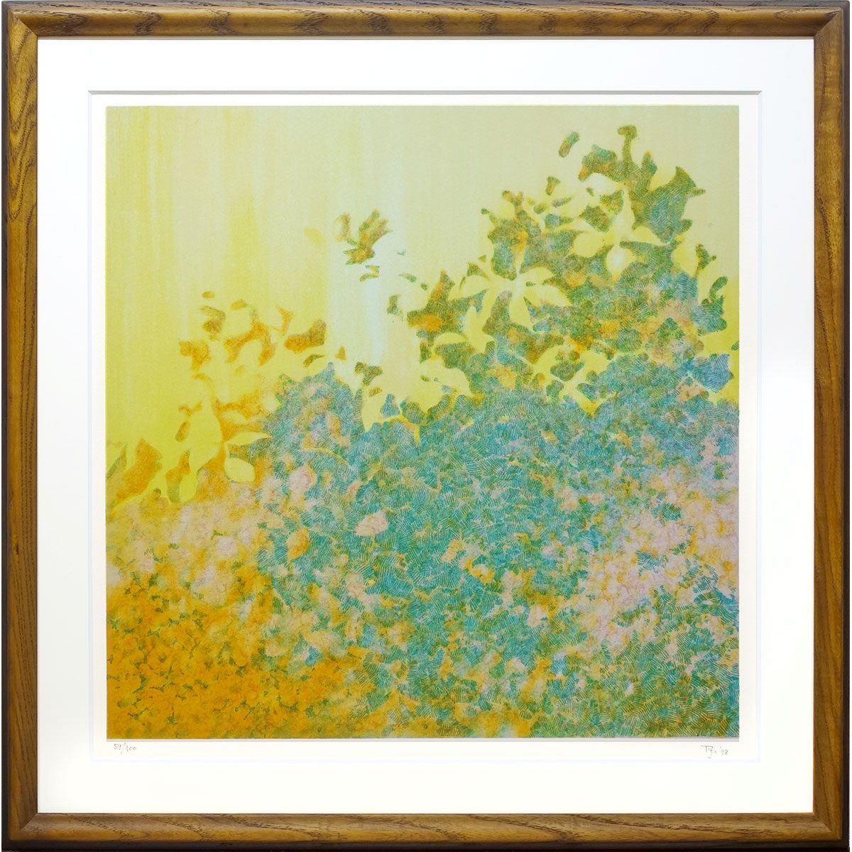 版画 中西良 リトグラフ「untitled（グリーン）」額入り オリジナル版画 ムルロー工房制作 1998年 作家サイン入り 抽象画 モダンアート 日動画廊取扱作家 どん栗額【納期：額は在庫のみ】