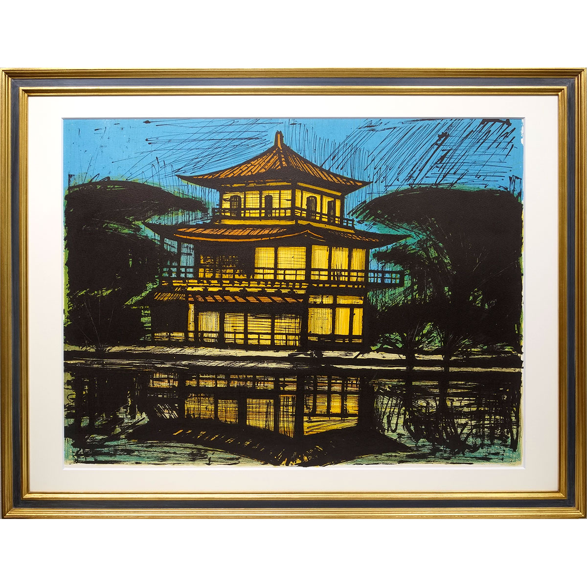 版画 ベルナール・ビュフェ 「金閣寺」 リトグラフ 額入り 日本の古寺 三部作 E.A.（作家保存）版 1982年制作 15号相当 直筆サインあり 京都 Kyoto 古都 名所絵 Bernard Buffet ビュッフェ 【納期：在庫のみ】