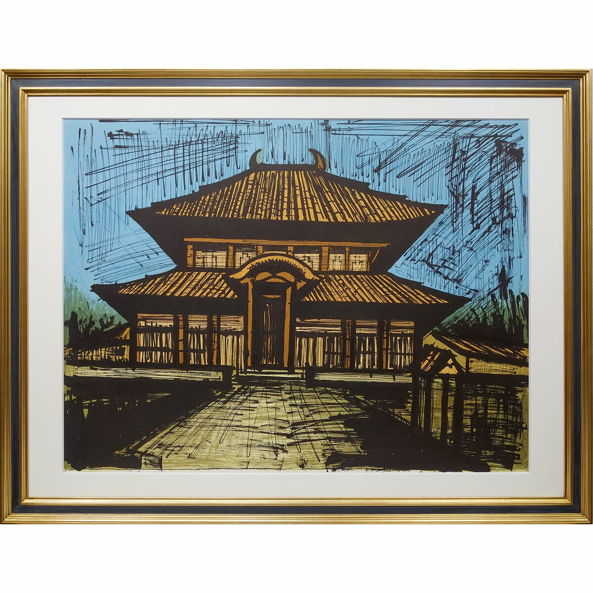 版画 ベルナール・ビュフェ 「奈良 大仏殿」 リトグラフ 額入り 東大寺 日本の古寺 三部作 E.A.（作家保存）版 1982年制作 15号相当 直筆サインあり 奈良 Nara 古都 名所絵 Bernard Buffet ビュッフェ 【納期：在庫のみ】