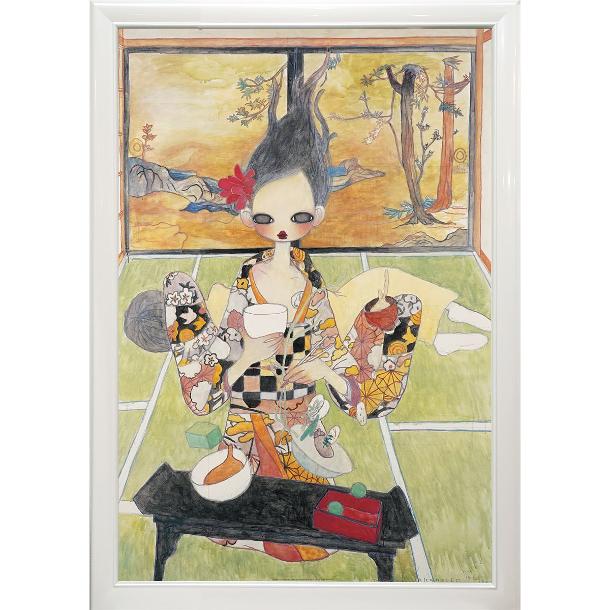 樂天商城 - タカノ綾 「無重力の部屋」 The Weightless Room オフセット リトグラフ　ポスター　直筆サイン入り　2006年　額付き　限定300部　Kaikai Kiki　モダンアート　現代美術　平成女子　かわいい　UVカット透明アクリル　真作保証　YE573【納期：在庫のみ】