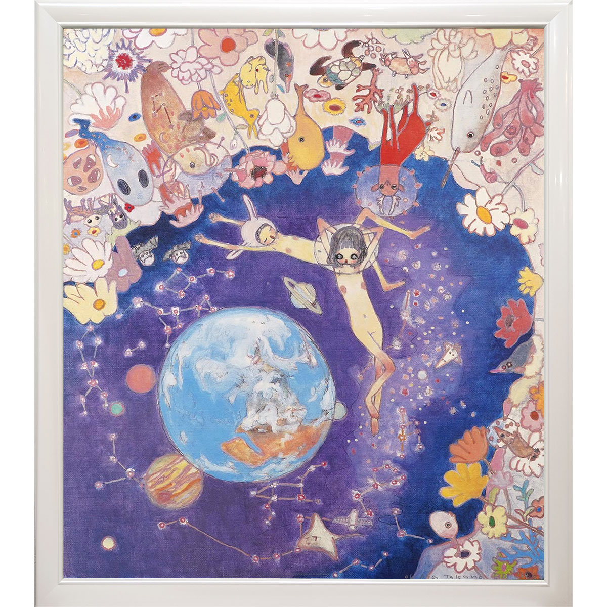 樂天商城 - タカノ綾 「月から見た地球」Earth　オフセット リトグラフ ポスター　直筆サイン入り　2006年　額付き　限定300部　Kaikai Kiki　モダンアート　現代美術　平成女子　かわいい　UVカット透明アクリル　真作保証　YE574【納期：在庫のみ】